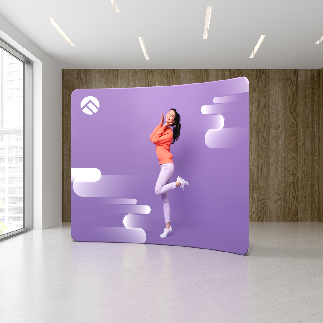 fabric backdrop, tension,แบคดรอปผ้า, C shape,ออกบูธ,จัดบูธ,ผ้าพิมพ์ลาย